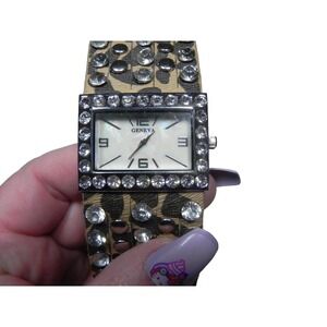 New Geneva Watch Women Bracelet Snaps Studs Rhinestones‎ Animal Print
